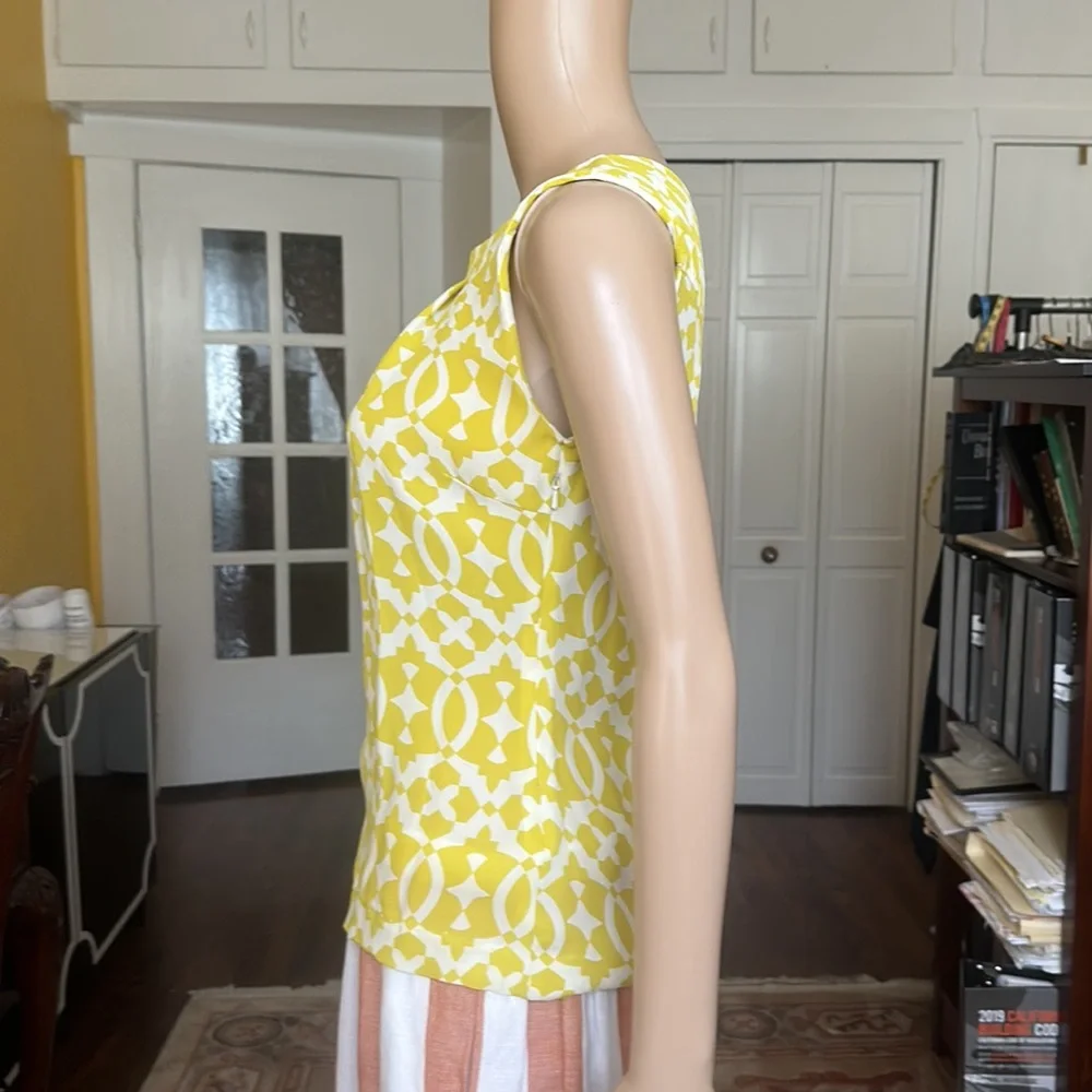 Tory Burch Signature Print Yellow Silk Sleeveless Blouse Size 4